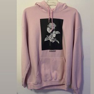 soft light pink hoodie with rose print